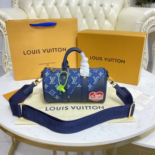 Louis Vuitton Keepall XS Monogram Denim And Navy Blue Taurillon Leather M81011 Louis Vuitton Keepall XS Monogram Denim And Navy Blue Taurillon Leather M81011