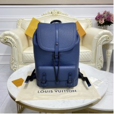 Louis Vuitton Christopher Slim Backpack Blue Taurillon Leather Louis Vuitton Christopher Slim Backpack Blue Taurillon Leather