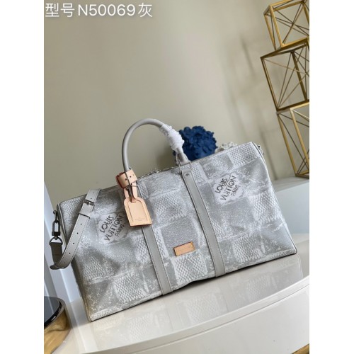 Louis Vuitton Keepall Bandouliere 50 Damier Salt Canvas Light Gray N50069 Louis Vuitton Keepall Bandouliere 50 Damier Salt Canvas Light Gray N50069