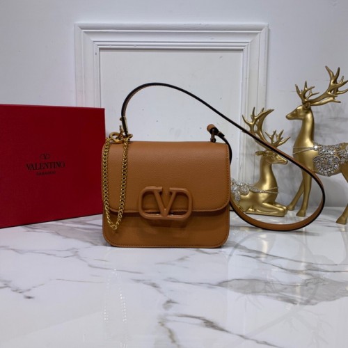 Valentino Garavani VSLING Box Calf Shoulder Bag In Brown Valentino Garavani VSLING Box Calf Shoulder Bag In Brown