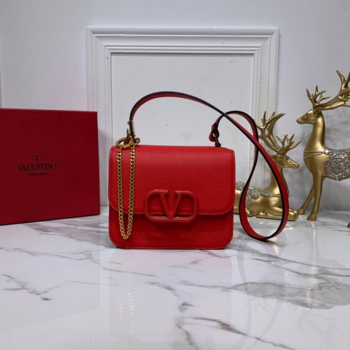 Valentino Garavani VSLING Box Calf Shoulder Bag In Red Valentino Garavani VSLING Box Calf Shoulder Bag In Red