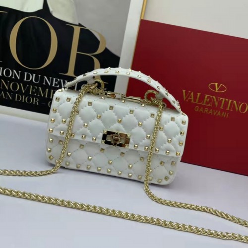 Valentino Small Rockstud Spike Nappa Leather Bag White Valentino Small Rockstud Spike Nappa Leather Bag White