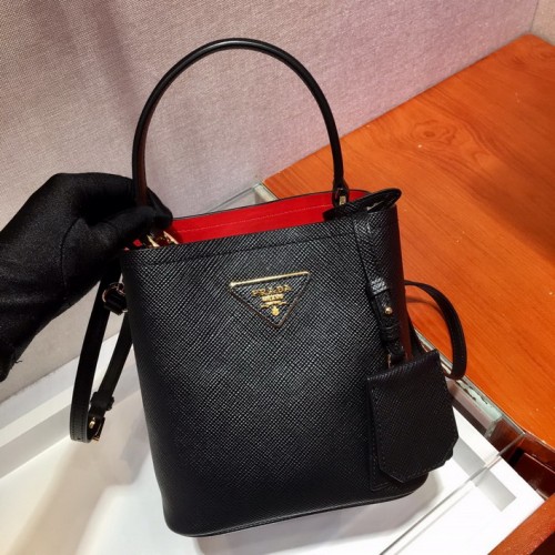 Prada Small Saffiano Leather Prada Panier Bag Black 1BA217 Prada Small Saffiano Leather Prada Panier Bag Black 1BA217