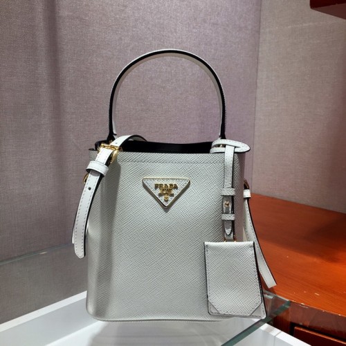 Prada Small Saffiano Leather Prada Panier Bag White 1BA217 Prada Small Saffiano Leather Prada Panier Bag White 1BA217