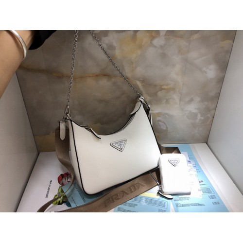 Prada Women's White Leather Re-edition 2005 Handbag 1BH204 Prada Women's White Leather Re-edition 2005 Handbag 1BH204
