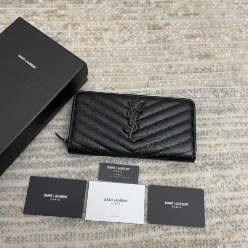 Saint Laurent Caviar Pattern Zipper Wallet Black/H Saint Laurent Caviar Pattern Zipper Wallet Black/H