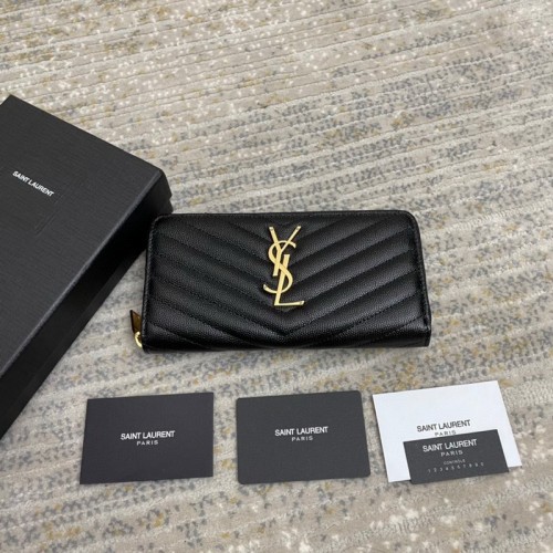 Saint Laurent Caviar Pattern Zipper Wallet Black/G Saint Laurent Caviar Pattern Zipper Wallet Black/G