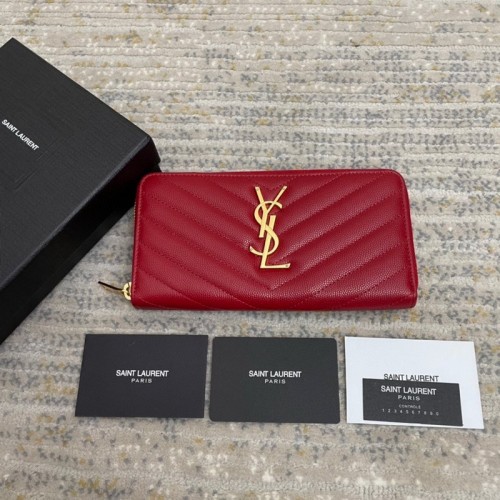 Saint Laurent Caviar Pattern Zipper Wallet Red Saint Laurent Caviar Pattern Zipper Wallet Red