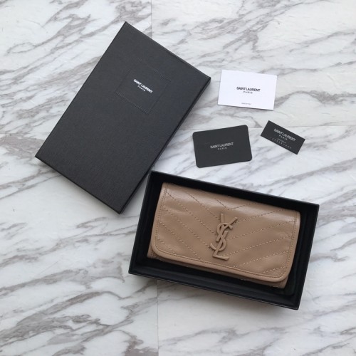 Saint Laurent Crinkled Wallet in Oil Waxed Leather Apricot Saint Laurent Crinkled Wallet in Oil Waxed Leather Apricot