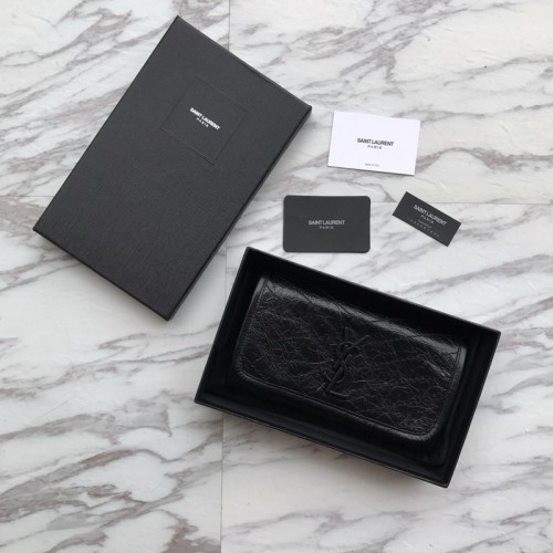 Saint Laurent Crinkled Wallet in Oil Waxed Leather Black Saint Laurent Crinkled Wallet in Oil Waxed Leather Black