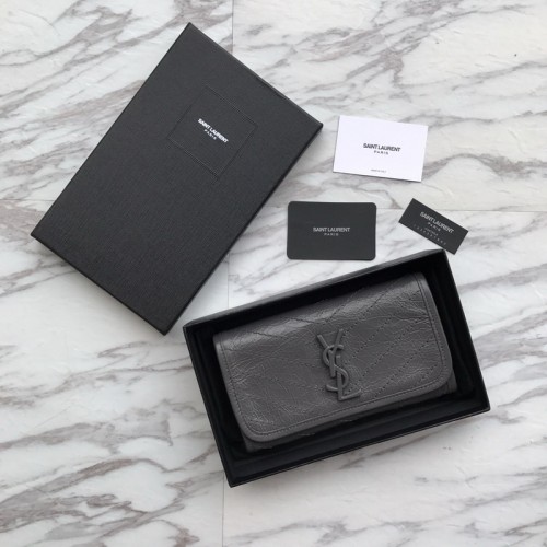 Saint Laurent Crinkled Wallet in Oil Waxed Leather Gray Saint Laurent Crinkled Wallet in Oil Waxed Leather Gray