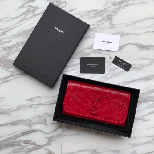 Saint Laurent Crinkled Wallet in Oil Waxed Leather Red Saint Laurent Crinkled Wallet in Oil Waxed Leather Red