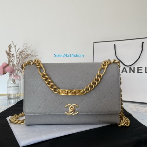 Chanel Flap Bag Grained Calfskin Gold-Tone Metal AS2711/AS2764 Gray Chanel Flap Bag Grained Calfskin Gold-Tone Metal AS2711/AS2764 Gray