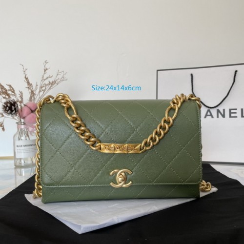 Chanel Flap Bag Grained Calfskin Gold-Tone Metal AS2711/AS2764 Green Chanel Flap Bag Grained Calfskin Gold-Tone Metal AS2711/AS2764 Green