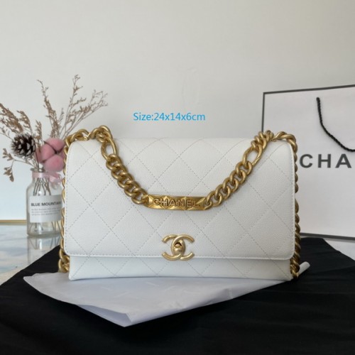 Chanel Flap Bag Grained Calfskin Gold-Tone Metal AS2711/AS2764 White Chanel Flap Bag Grained Calfskin Gold-Tone Metal AS2711/AS2764 White