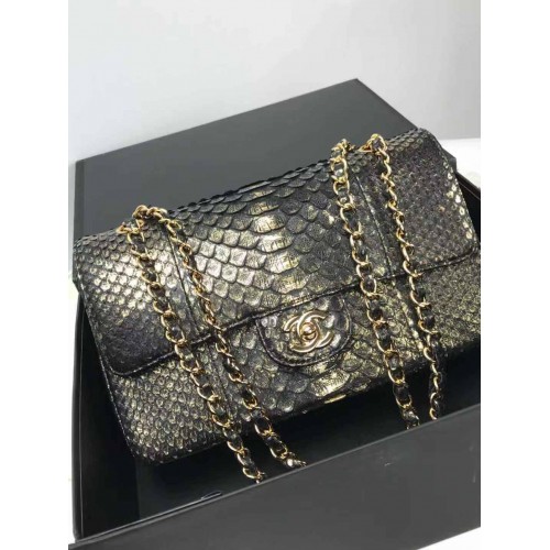 Chanel 1112 Flap Shoulder Bag Authentic Python Leather Black Chanel 1112 Flap Shoulder Bag Authentic Python Leather Black