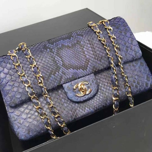 Chanel 1112 Flap Shoulder Bag Authentic Python Leather Blue Chanel 1112 Flap Shoulder Bag Authentic Python Leather Blue