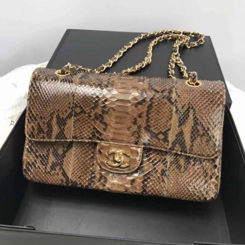 Chanel 1112 Flap Shoulder Bag Authentic Python Leather Brown Chanel 1112 Flap Shoulder Bag Authentic Python Leather Brown