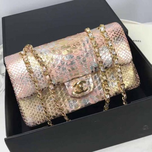 Chanel 1112 Flap Shoulder Bag Authentic Python Leather Pink Chanel 1112 Flap Shoulder Bag Authentic Python Leather Pink