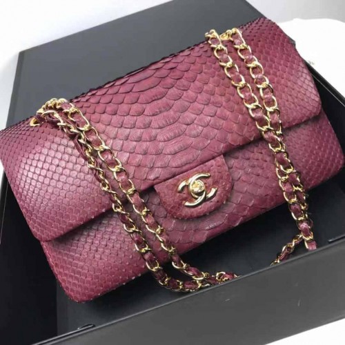 Chanel 1112 Flap Shoulder Bag Authentic Python Leather Red Chanel 1112 Flap Shoulder Bag Authentic Python Leather Red