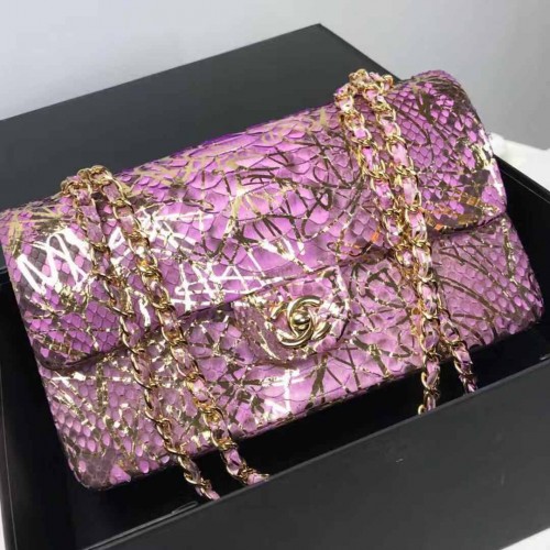 Chanel 1112 Flap Shoulder Bag Authentic Python Leather Violet Chanel 1112 Flap Shoulder Bag Authentic Python Leather Violet
