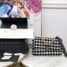 Chanel 19 Bag Tweed Swallow Gird Black/White Chanel 19 Bag Tweed Swallow Gird Black/White
