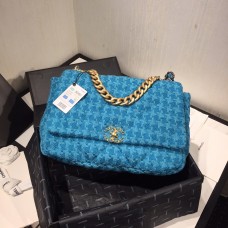 Chanel 19 Bag Tweed Swallow Gird Blue Chanel 19 Bag Tweed Swallow Gird Blue