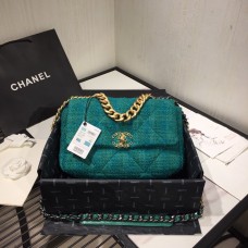 Chanel 19 Bag Tweed Swallow Gird Green Chanel 19 Bag Tweed Swallow Gird Green