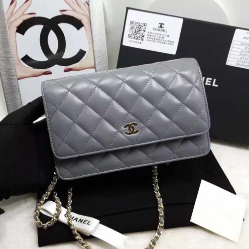 Chanel Classic WOC Bag Lambskin Grey Blue Chanel Classic WOC Bag Lambskin Grey Blue