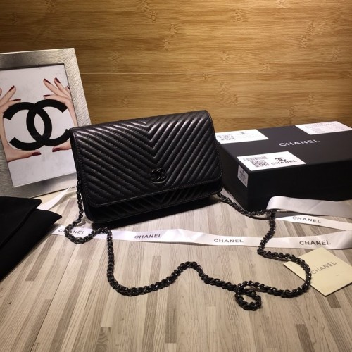 Chanel WOC V Line Bag Lambskin Black With Black CC Chanel WOC V Line Bag Lambskin Black With Black CC