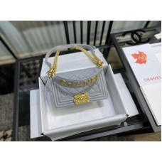 Chanel Le Boy Flap Bag Lambskin With Handle Grey