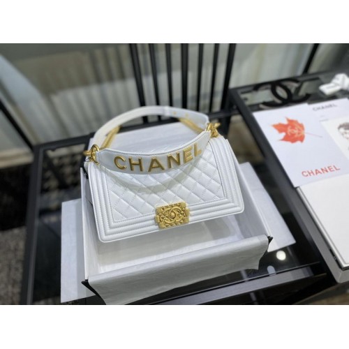 Chanel Le Boy Flap Bag Lambskin With Handle White Chanel Le Boy Flap Bag Lambskin With Handle White