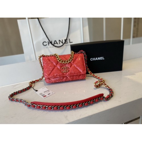 Chanel Sequins 19 Wallet On Chain AP0957 In Red Chanel Sequins 19 Wallet On Chain AP0957 In Red