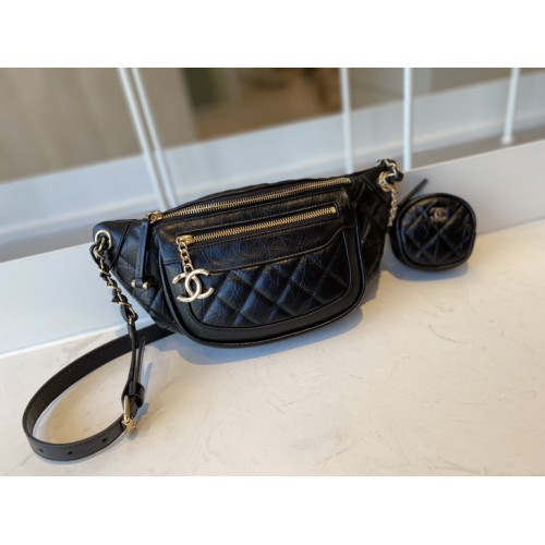 Chanel AGED Calfskin Waist Bag AS1077 Black Chanel AGED Calfskin Waist Bag AS1077 Black