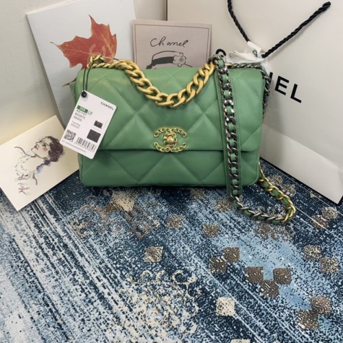 Chanel 19 Large Flap Bag Lambskin Gold-Tone Light Green Chanel 19 Large Flap Bag Lambskin Gold-Tone Light Green
