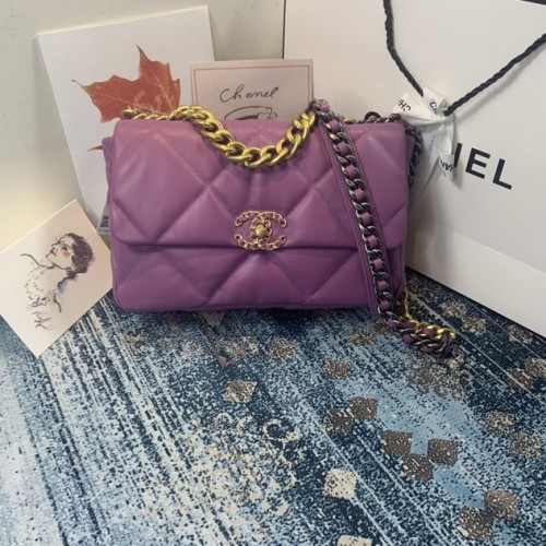 Chanel 19 Large Flap Bag Lambskin Gold-Tone Violet Chanel 19 Large Flap Bag Lambskin Gold-Tone Violet