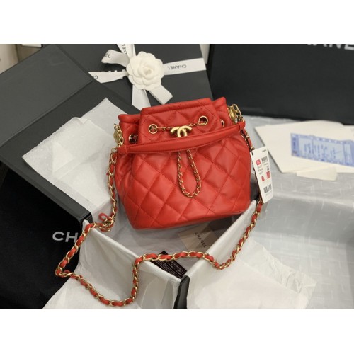 Chanel Bucket Drawstring Sheepskin Bag AS2057 Red Chanel Bucket Drawstring Sheepskin Bag AS2057 Red