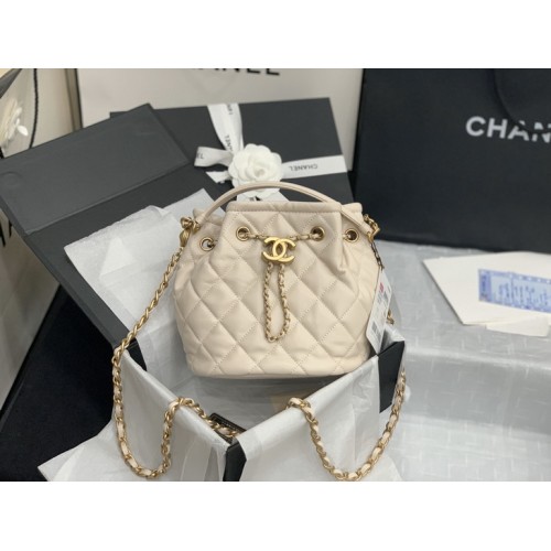 Chanel Bucket Drawstring Sheepskin Bag AS2057 White Chanel Bucket Drawstring Sheepskin Bag AS2057 White