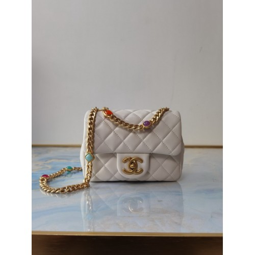 Chanel Flap Bag Lambskin Resin & Gold-Tone Metal AS2379/AS2380 White Chanel Flap Bag Lambskin Resin & Gold-Tone Metal AS2379/AS2380 White