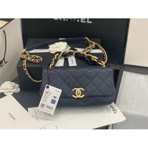 Chanel 2021 Shiny Lambskin & Gold-Tone Metal Dark Blue Flap Bag Chanel 2021 Shiny Lambskin & Gold-Tone Metal Dark Blue Flap Bag