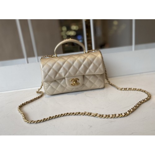 Chanel Mini Flap Bag with Top Handle Calfskin & Golden-Tone Metal Golden Chanel Mini Flap Bag with Top Handle Calfskin & Golden-Tone Metal Golden