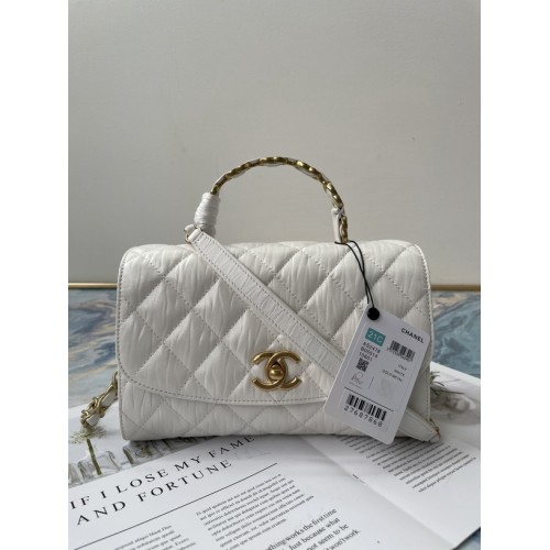 Chanel Small Flap Bag with Top Handle AS2478 White Chanel Small Flap Bag with Top Handle AS2478 White
