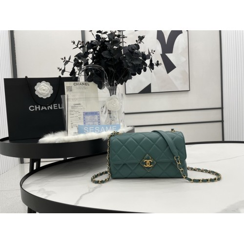 Chanel Quilted Lambskin Small Flap Bag AS2634 Green Chanel Quilted Lambskin Small Flap Bag AS2634 Green