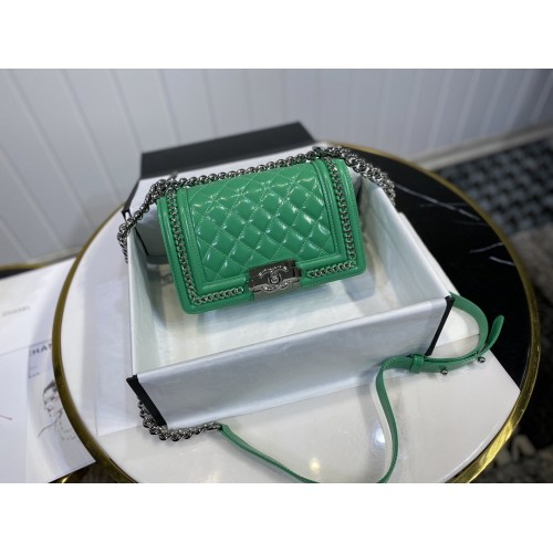 Chanel Le Boy Flap Bag Shine Leather 67085 Green Chanel Le Boy Flap Bag Shine Leather 67085 Green