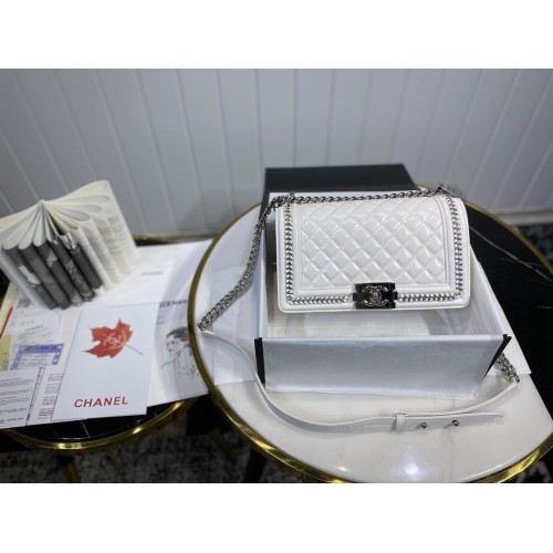 Chanel Le Boy Flap Bag Shine Leather 67085 White Chanel Le Boy Flap Bag Shine Leather 67085 White