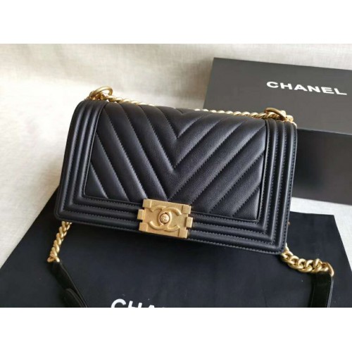 Chanel Le Boy V line Medium bag black with golden hardware Chanel Le Boy V line Medium bag black with golden hardware