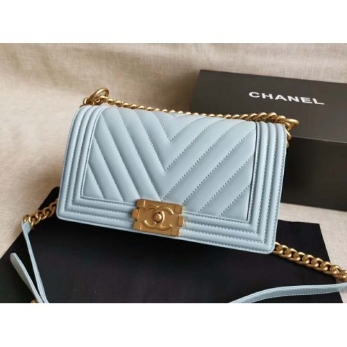 Chanel Le Boy V line Medium bag Light blue with golden hardware Chanel Le Boy V line Medium bag Light blue with golden hardware