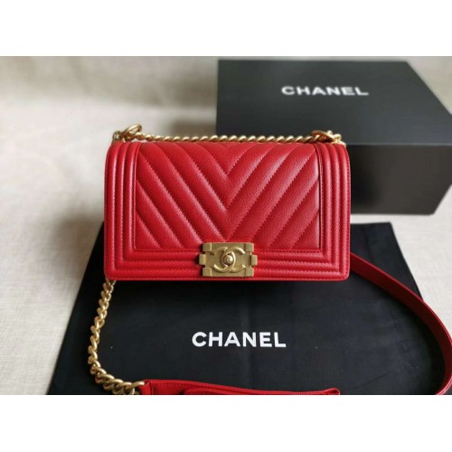 Chanel Le Boy V line Medium bag Caviar red with golden hardware Chanel Le Boy V line Medium bag Caviar red with golden hardware