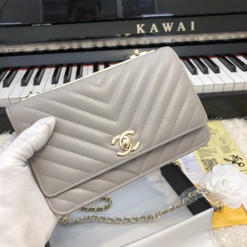 Chanel Small Flap Bag WOC 80982 V line Grey White Chanel Small Flap Bag WOC 80982 V line Grey White