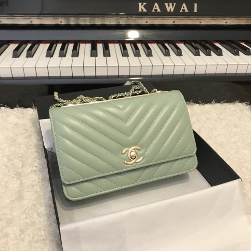 Chanel Small Flap Bag WOC 80982 V line Light Green Chanel Small Flap Bag WOC 80982 V line Light Green